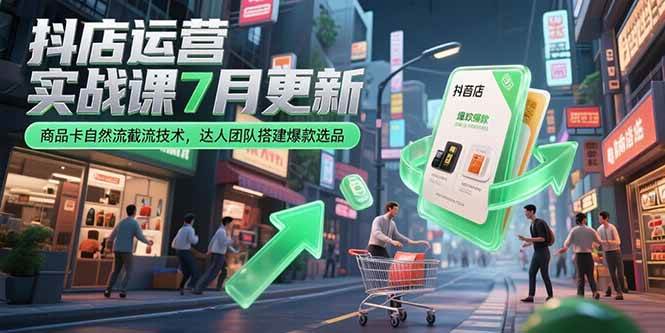 （15329期）抖店运营实战课7月更新，商品卡自然流截流技术，达人团队搭建爆款选品-水水网赚
