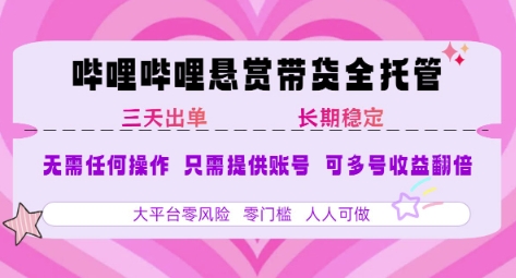 B站悬赏带货全托管，自测稳定，只需提供账号，无需基础，小白宝妈轻松上手，单日稳定3张【揭秘】-水水网赚