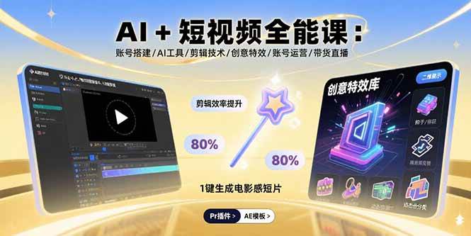 （15862期）AI+短视频全能课：账号搭建/AI工具/剪辑技术/创意特效/账号运营/带货直播-水水网赚