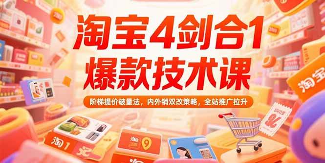 （15415期）淘宝4剑合1爆款技术课，阶梯提价破量法，内外销双改策略，全站推广拉升-水水网赚