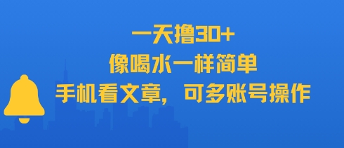 一天撸30+，像喝水一样简单，手机看文章，可多账号操作-水水网赚