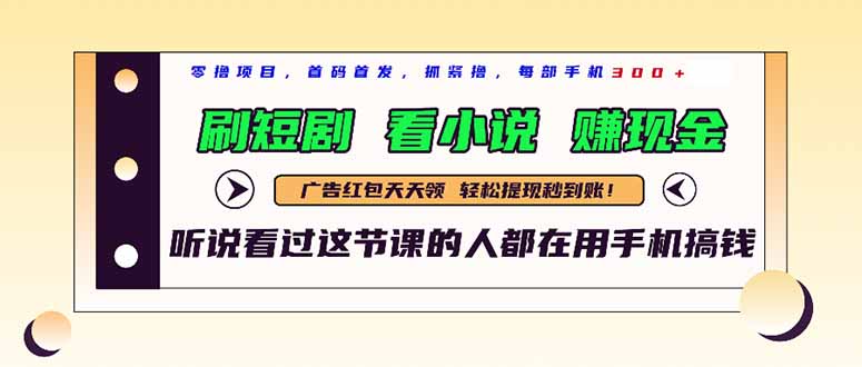 最新短剧平台，刷短剧，看小说，赚现金，一部手机日入300+-水水网赚
