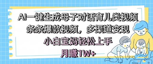 AI一键生成母子对话育儿类视频，条条爆款视频，多渠道变现，小白宝妈轻松上手，月入1W+-水水网赚