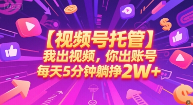 【视频号托管 】我出视频，你出账号，每天5分钟发布，最高躺挣2W+【揭秘】-水水网赚