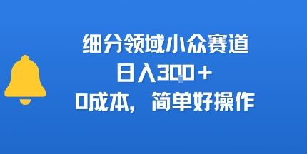 细分领域小众赛道，日入3张+，0成本，简单好操作-水水网赚