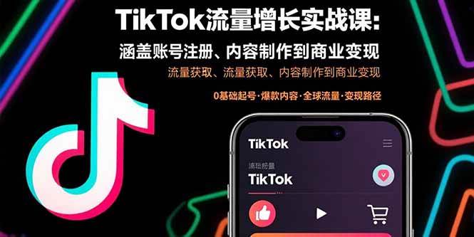 （15791期）TikTok流量增长实战课：涵盖账号注册、流量获取、内容制作到商业变现-水水网赚