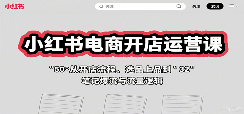 小红书电商开店运营课：从开店流程、选品上品到笔记爆流与流量逻辑-水水网赚