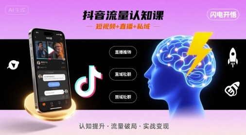 抖音流量认知课，短视频+直播+私域，认知提升，闪电开悟-水水网赚