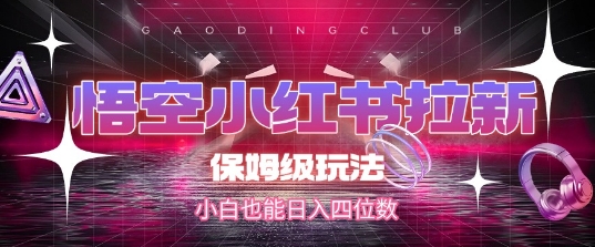 悟空小红书拉新，保姆级玩法，小白也能日入四位数-水水网赚